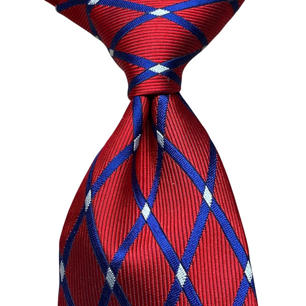 Bullock & Jones Tie Diamond Mens Red Silk England Vintage Repp Formal Business